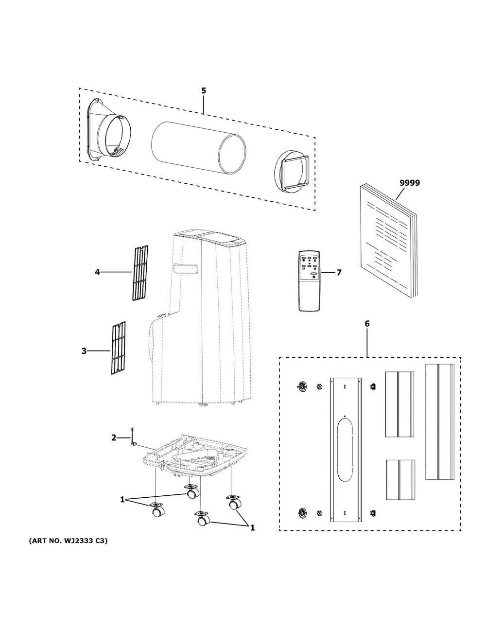 Portable Air Conditioner Diagram and Parts List for APWD08JAWWG1  General Electric Air Conditioner