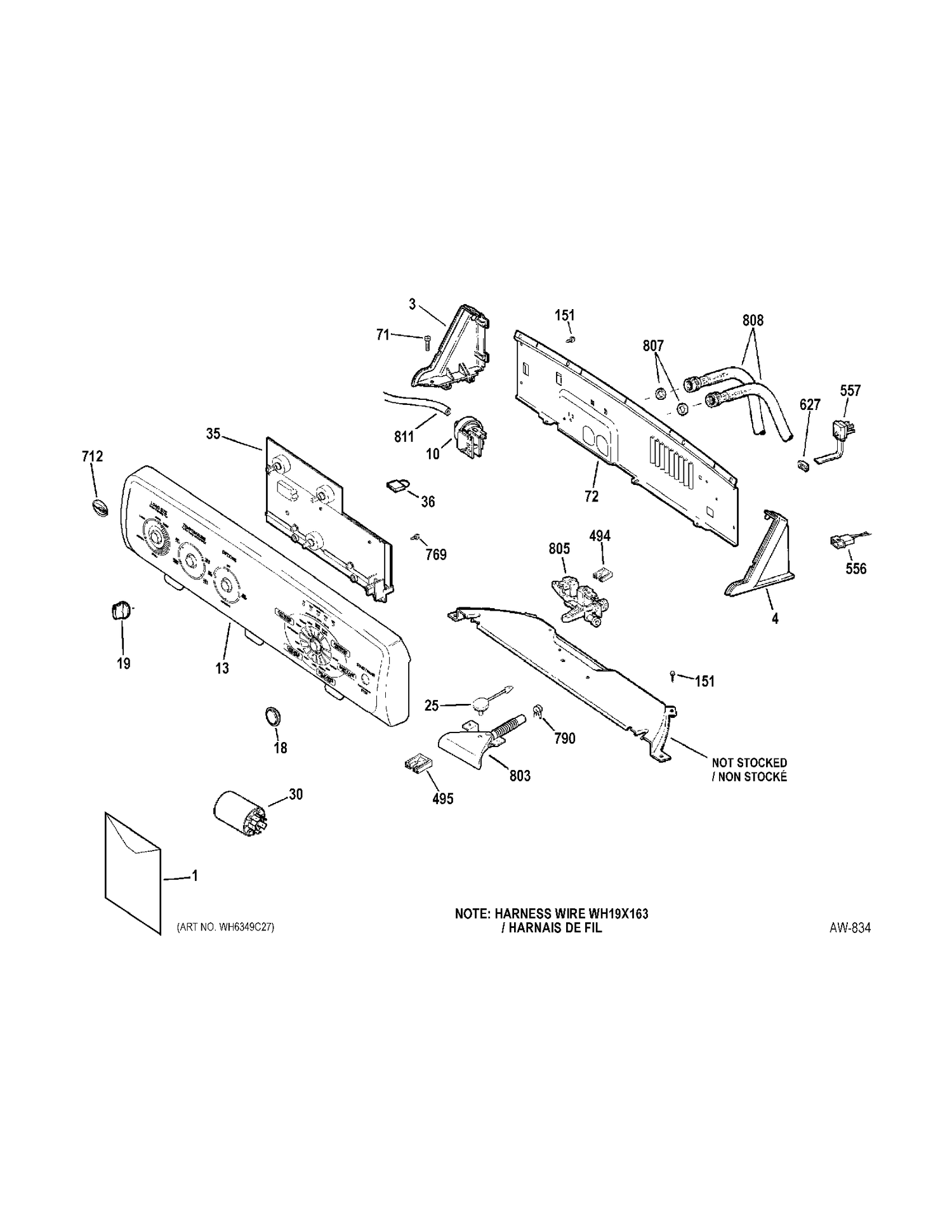CONTROLS & BACKSPLASH Diagram and Parts List for 58971K3WW  General Electric Washer
