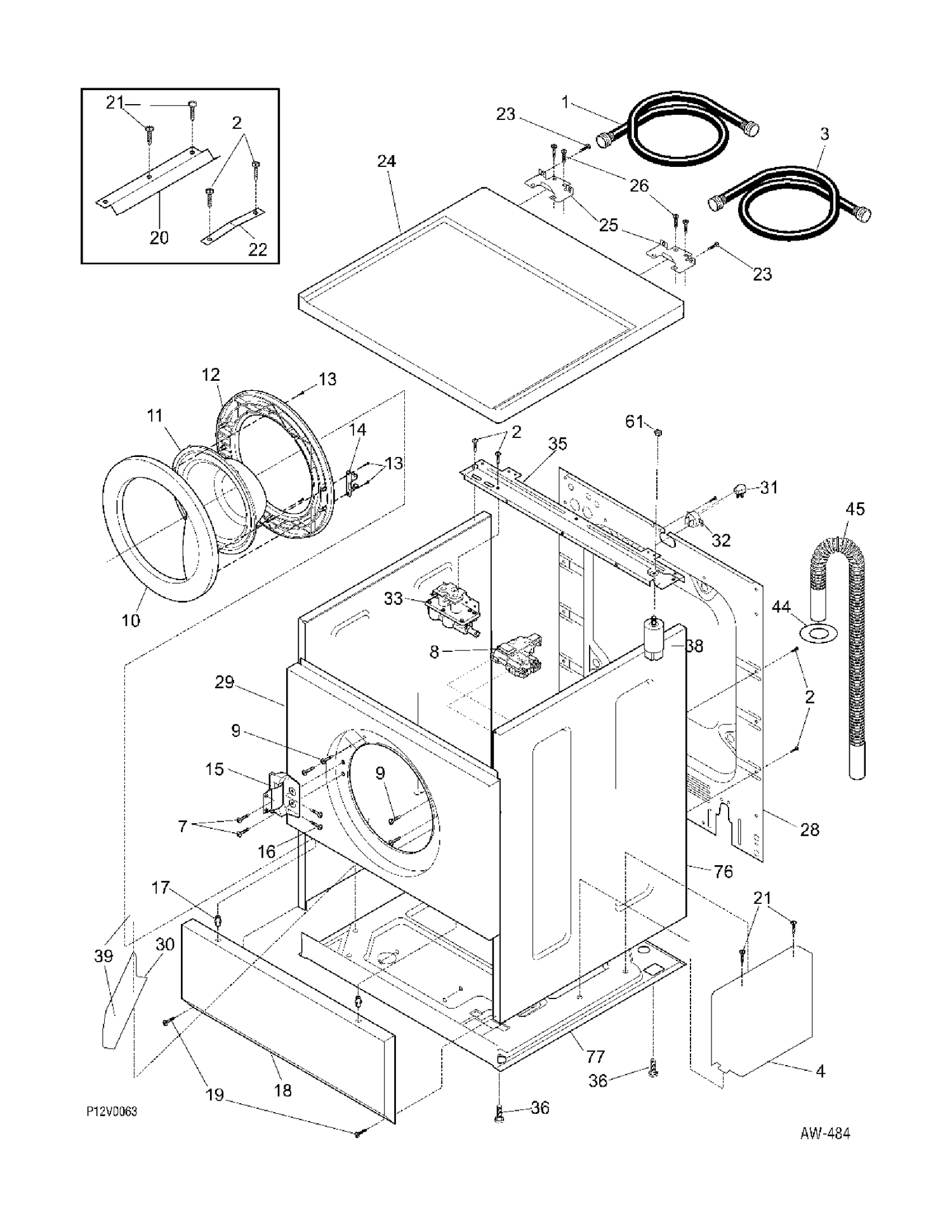 CABINET Diagram and Parts List for WCXH208A0WW  General Electric Washer
