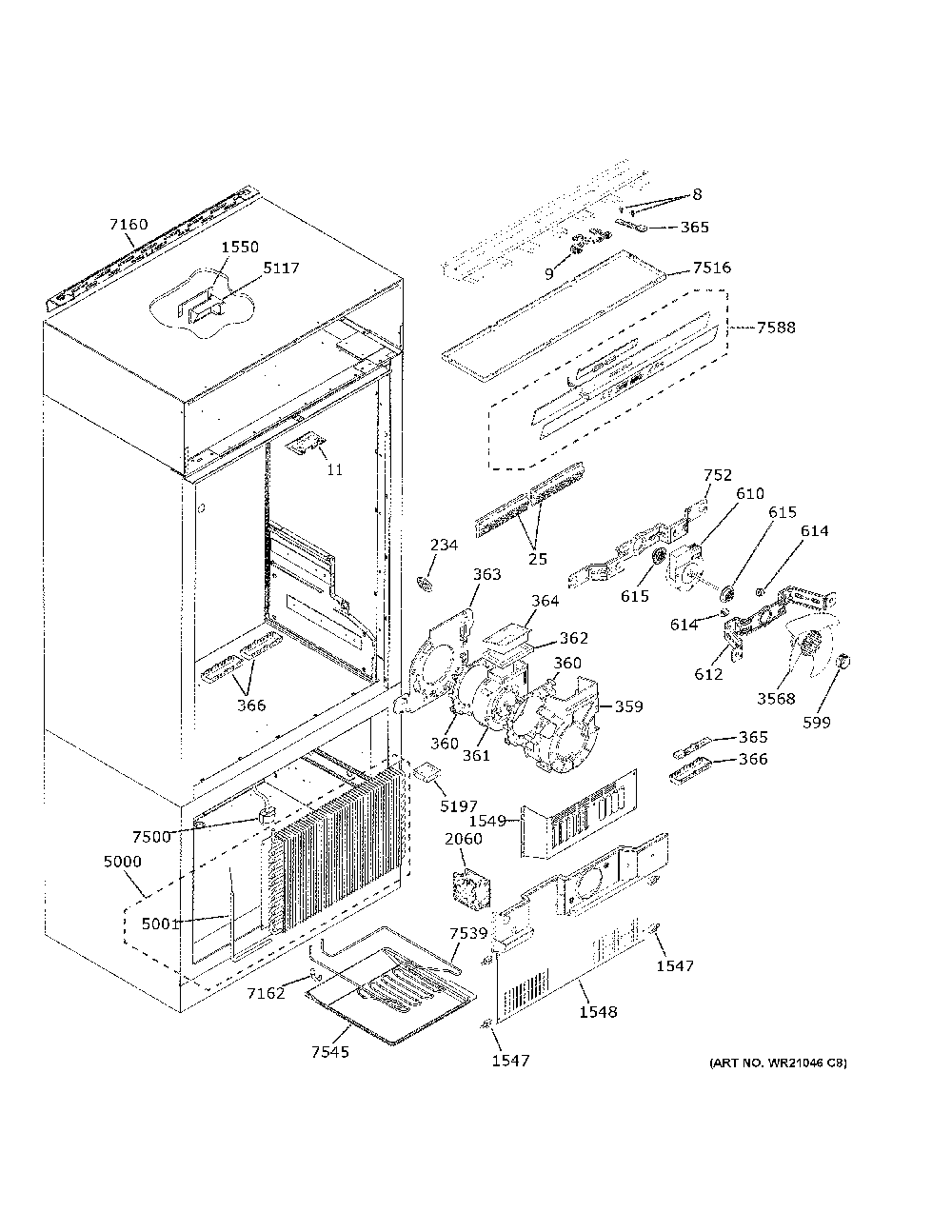 Controls And Components Diagram and Parts List for ZIPS360NNHSS  General Electric Refrigerator