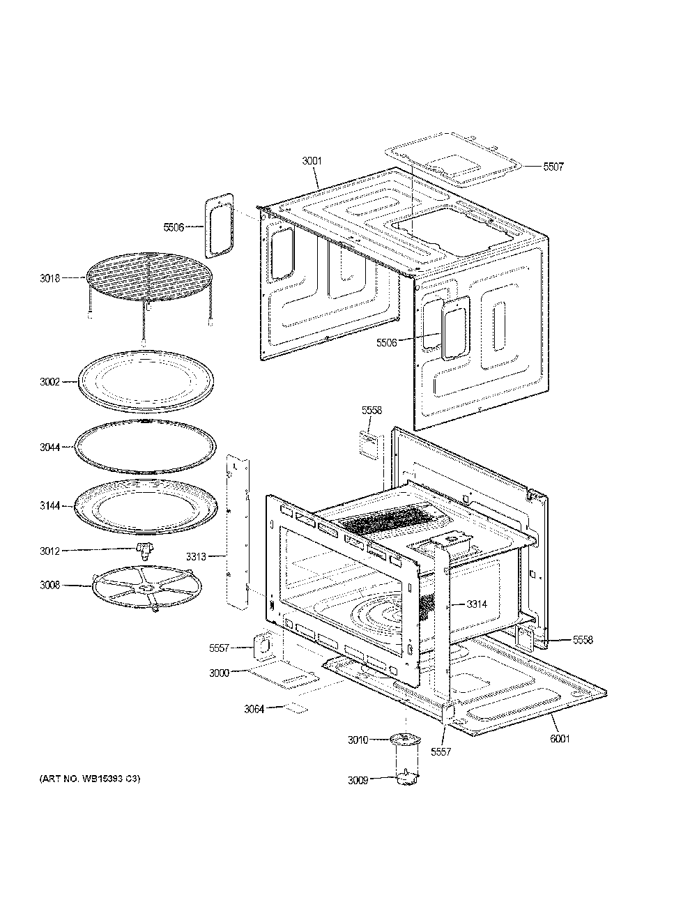 Oven Cavity Parts Diagram and Parts List for CTC912P2N2S1  General Electric Microwave Oven Combo