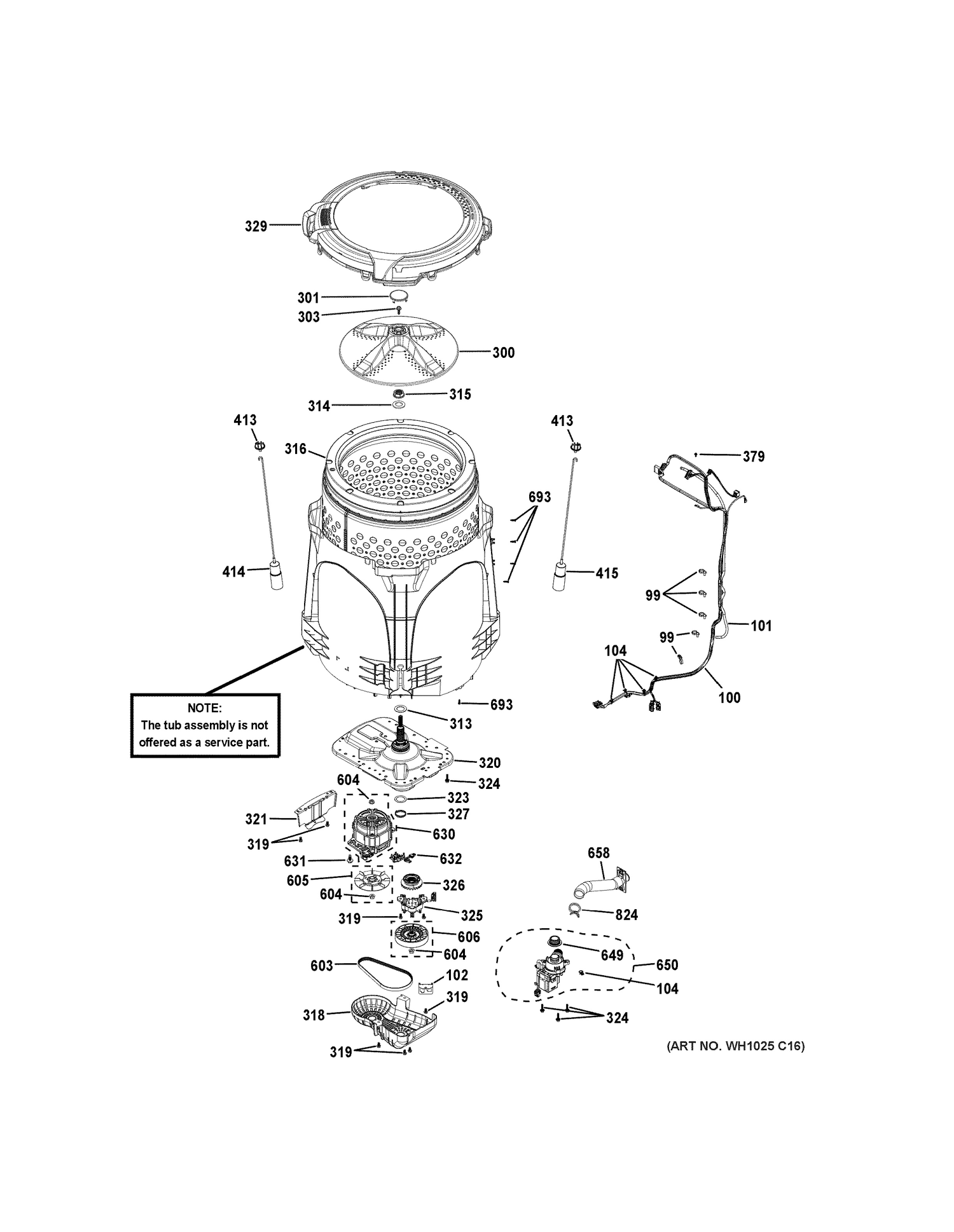 TUB & MOTOR Diagram and Parts List for GTW490ACJ4WS  General Electric Washer