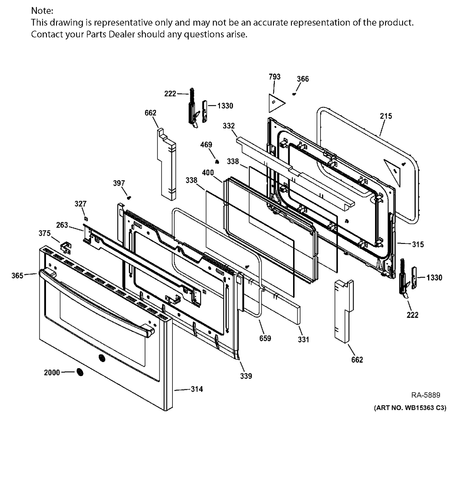 LOWER DOOR Diagram and Parts List for PCGS950SEF3SS  General Electric Range
