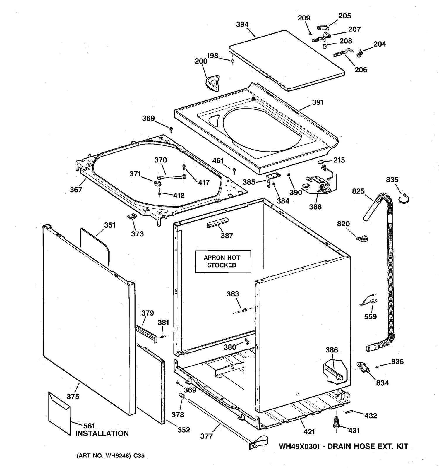 CABINET, COVER & FRONT PANEL Diagram and Parts List for GWSE5200B1WW  General Electric Washer