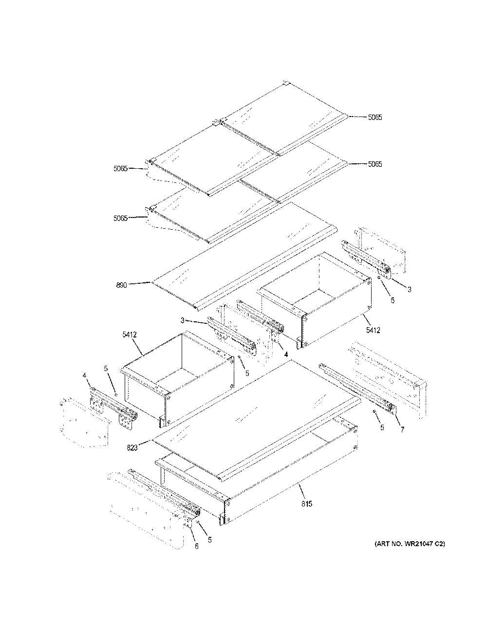 Shelves And Drawers Diagram and Parts List for ZIPS360NNHSS  General Electric Refrigerator