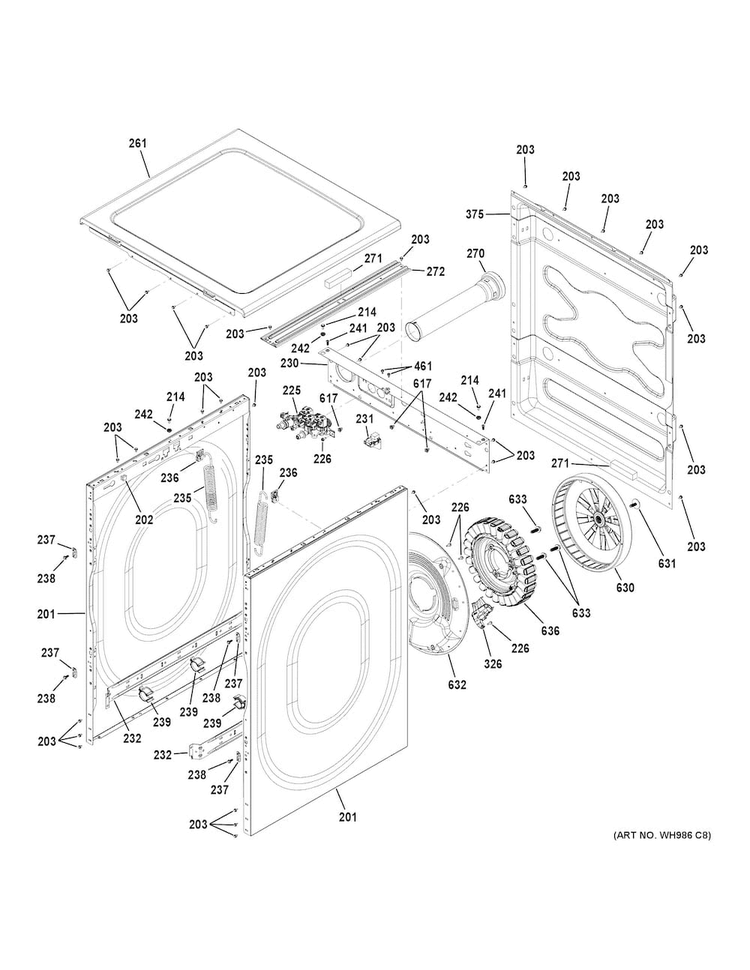 Cabinet & Top Panel Diagram and Parts List for GFW480SPK0DG  General Electric Washer