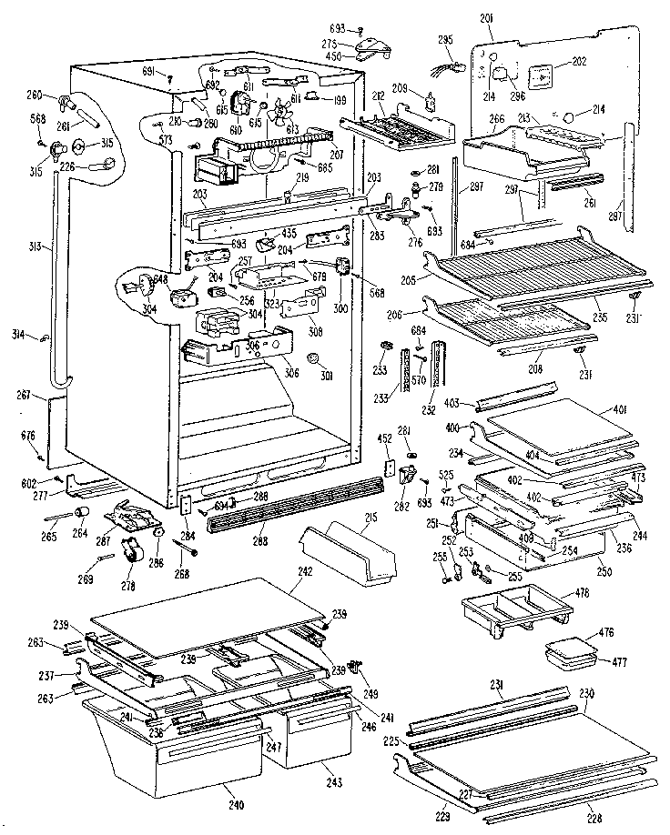 Cabinet Diagram and Parts List for TBX25ZNM  General Electric Refrigerator