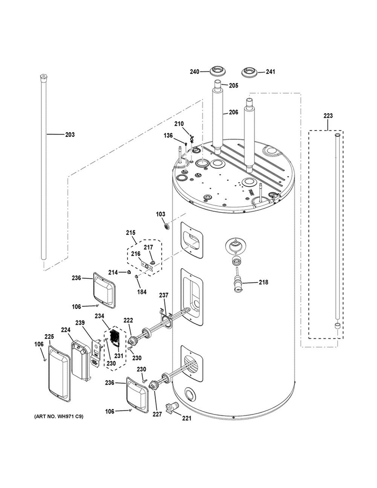 Body Parts Diagram and Parts List for BEH50DCEJSBB  General Electric Water Heater