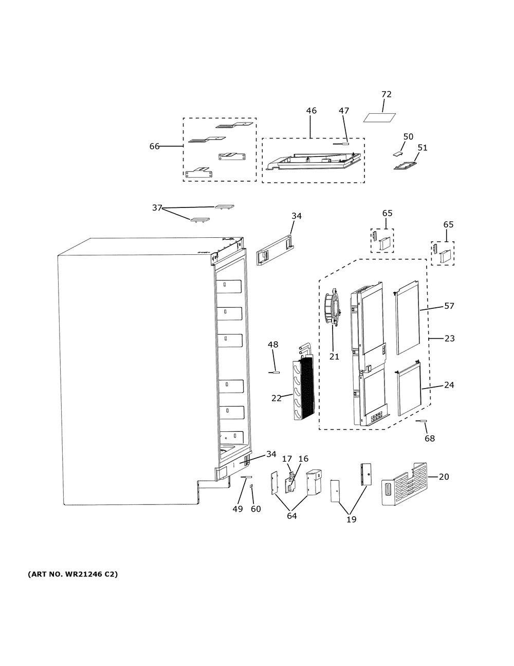 Cabinet Diagram and Parts List for CCR06DM2PBS5  General Electric Wine and Beverage Cooler