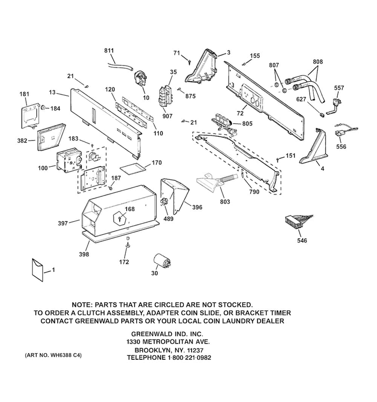 Backsplash & Coin Box Assembly Diagram and Parts List for WMCN2050F0WC  General Electric Washer
