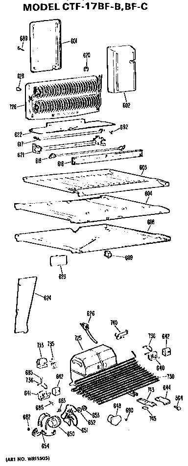 Unit Parts Diagram and Parts List for CTF17BFB  Hotpoint Refrigerator