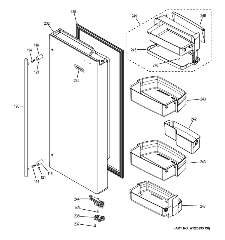 Fresh Food Door - Rh Diagram and Parts List for ZWE23ESHFSS  General Electric Refrigerator