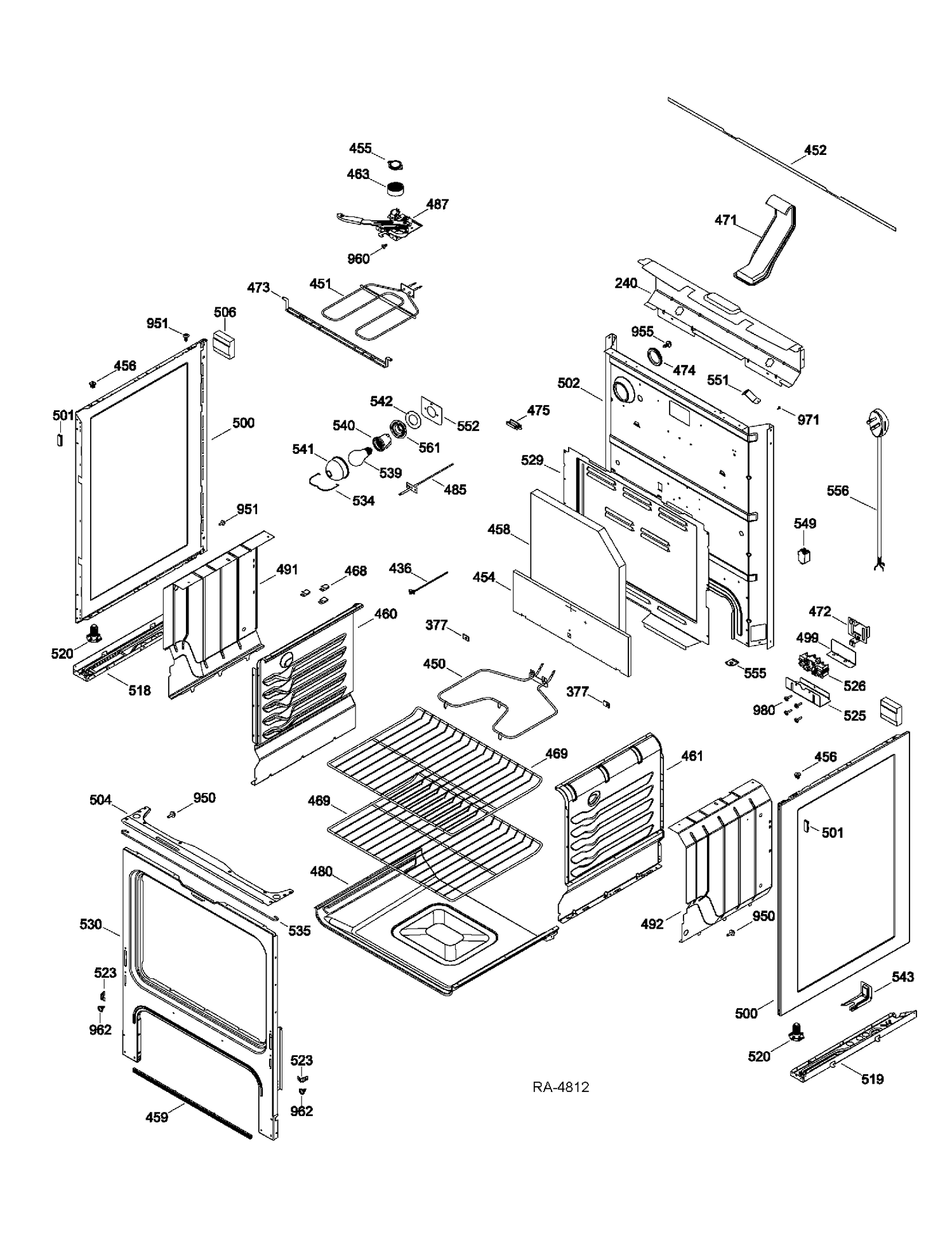 BODY PARTS Diagram and Parts List for JCBP61SP1SS  General Electric Range
