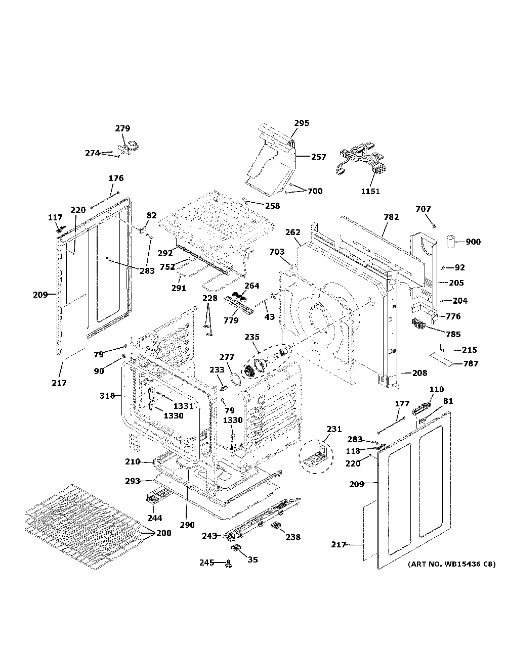 Body Parts Diagram and Parts List for P2B935YP2FS  General Electric Range