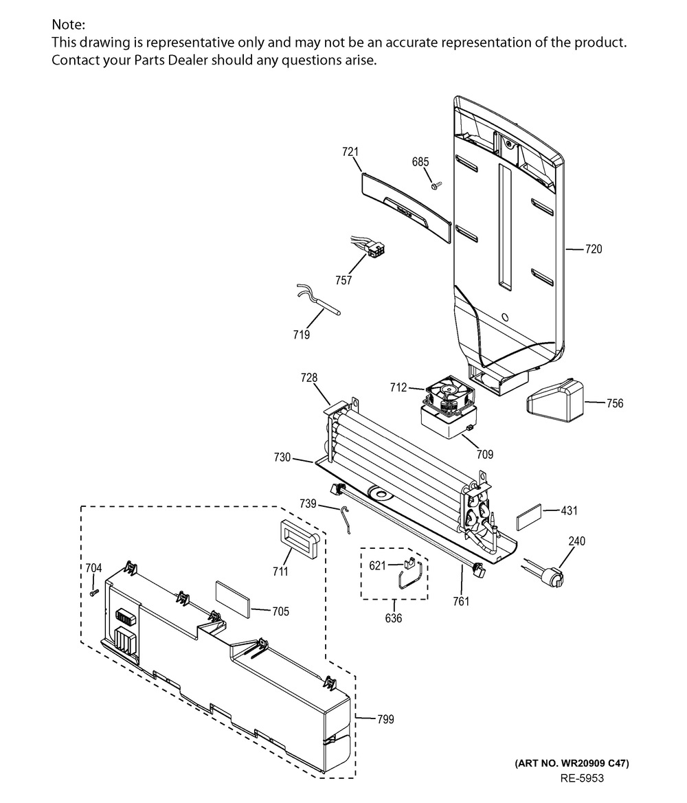 Ff Section Diagram and Parts List for GTH18CBEWW  General Electric Refrigerator