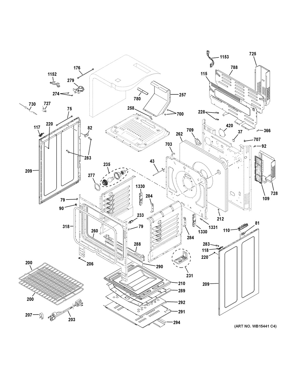 Body Parts Diagram and Parts List for CGB500P3M1D1  General Electric Range