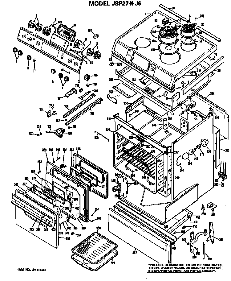 Replacement Parts Diagram and Parts List for JSP27J6  General Electric Range