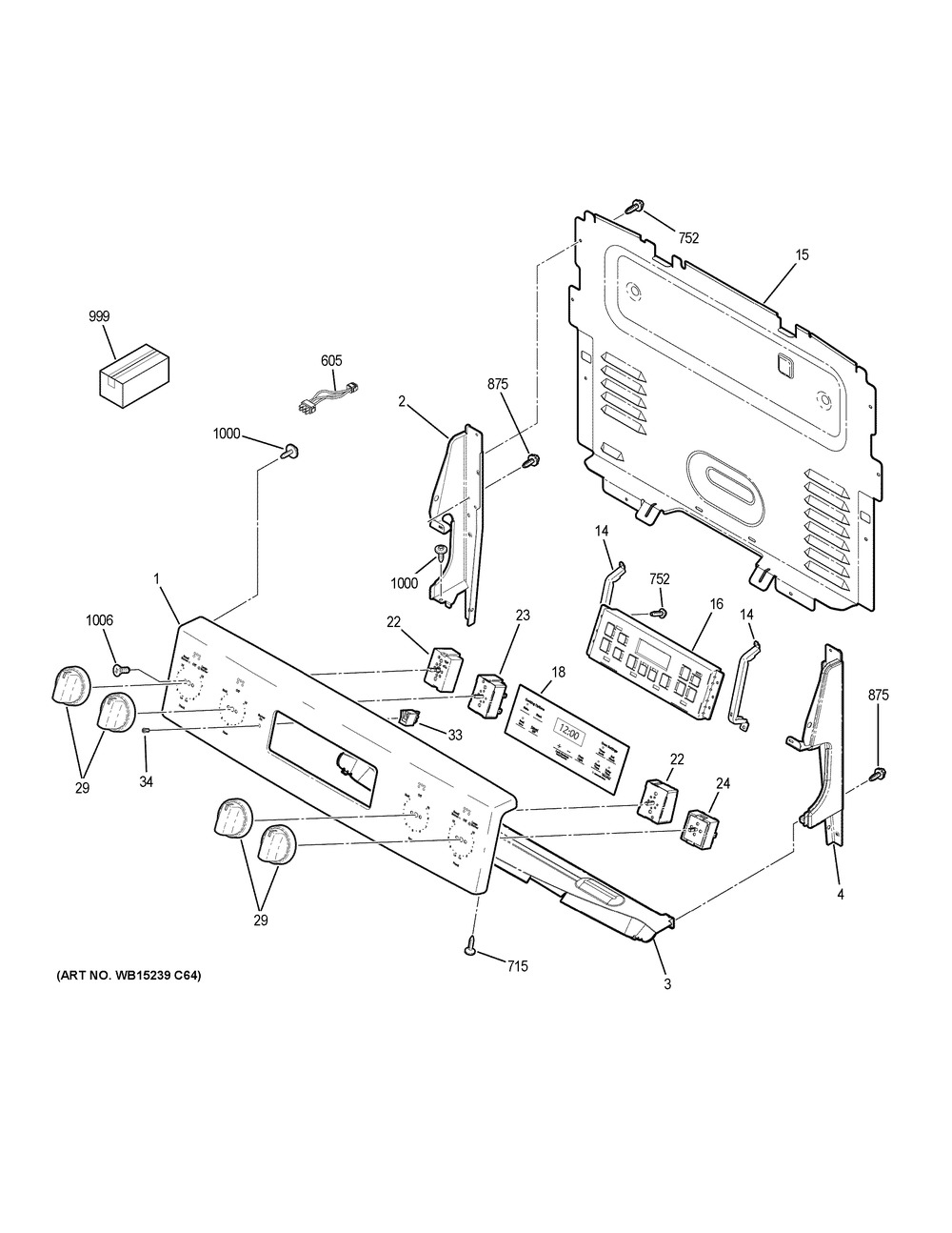 Control Panel Diagram and Parts List for JB625RK5SS  General Electric Range
