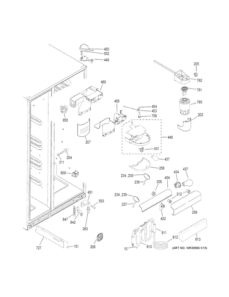 Fresh Food Section Diagram and Parts List for GSS25GSHFCSS  General Electric Refrigerator