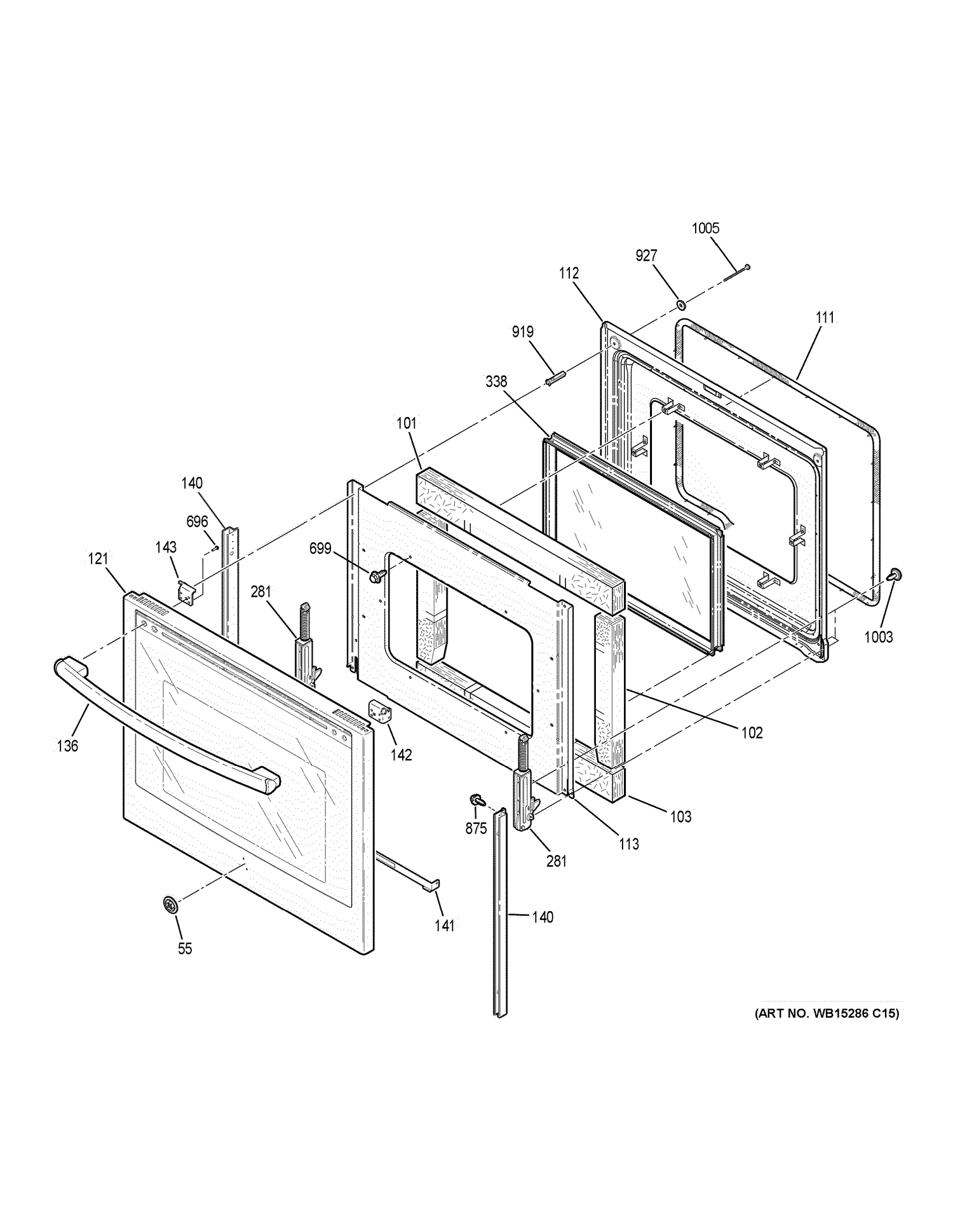 DOOR Diagram and Parts List for PB911BJ6TS  General Electric Range