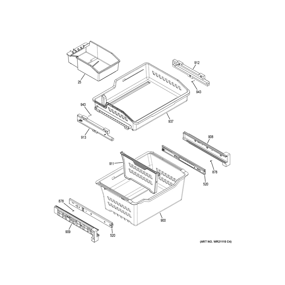 Freezer Shelves Diagram and Parts List for GDE25EYKJRFS  General Electric Refrigerator