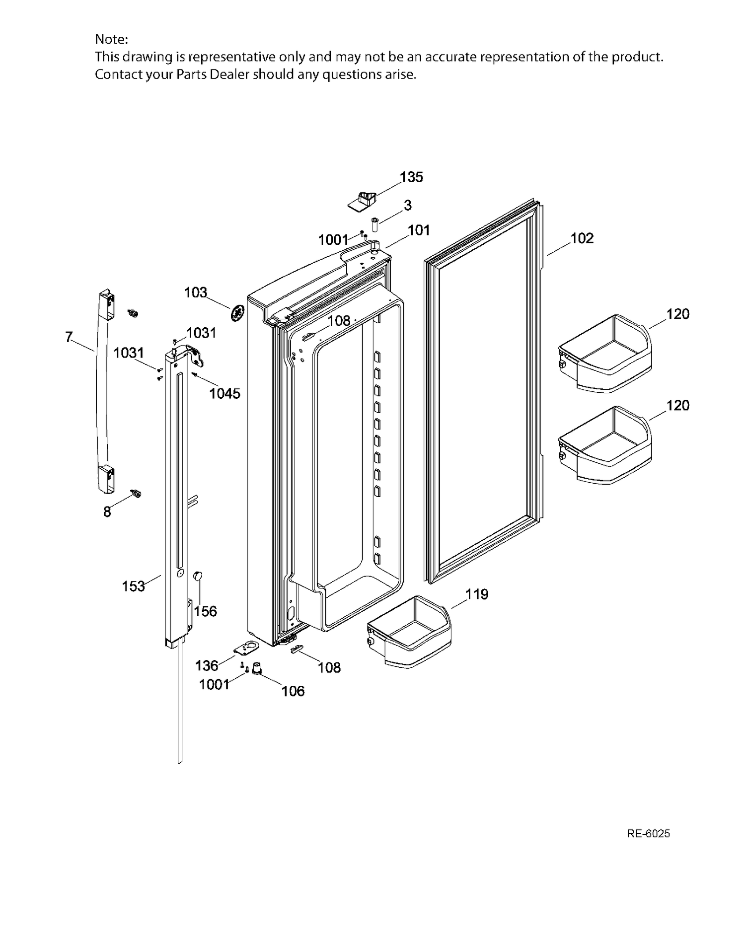 FF DOOR LFT Diagram and Parts List for GNR22DGEBFBB  General Electric Refrigerator