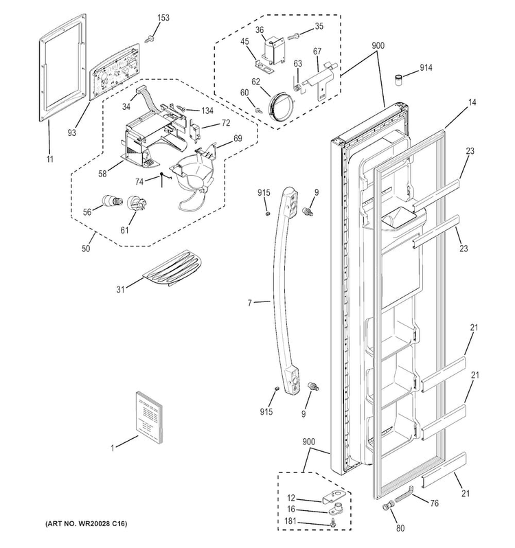 Freezer Door Diagram and Parts List for GSS20ESHDSS  General Electric Refrigerator