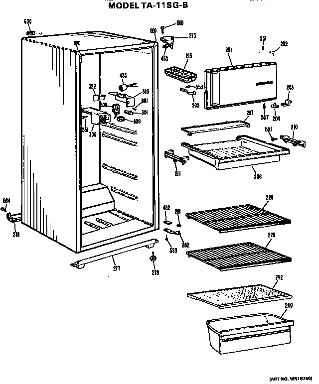 Cabinet Parts Diagram and Parts List for TA11SGBLWH  General Electric Refrigerator