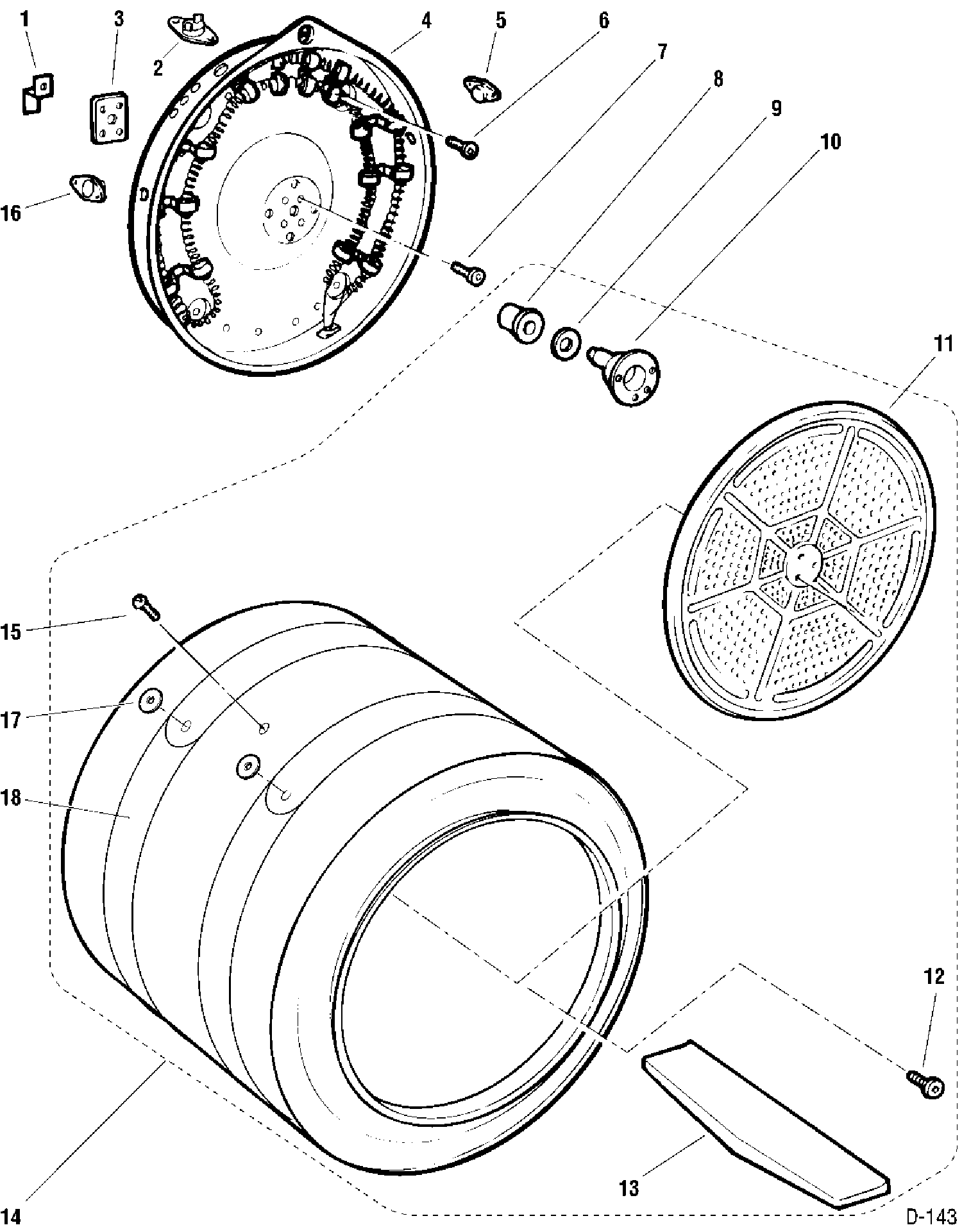 DRUM & HEATER Diagram and Parts List for UPSF495EW0WW  General Electric Dryer