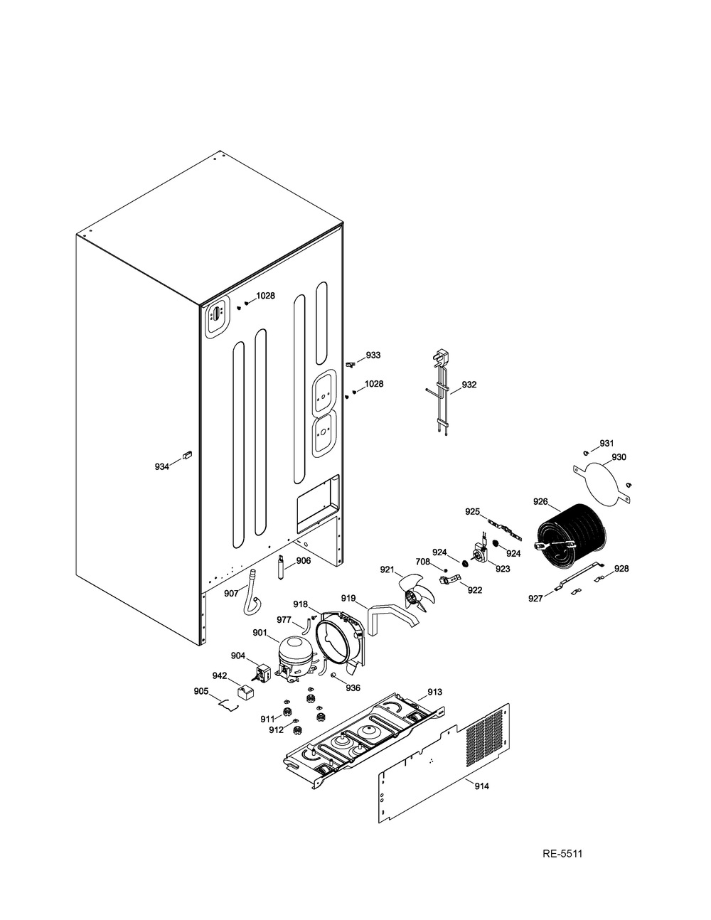 Sealed System And Motherboard Diagram and Parts List for GNE26GGDWW  General Electric Refrigerator