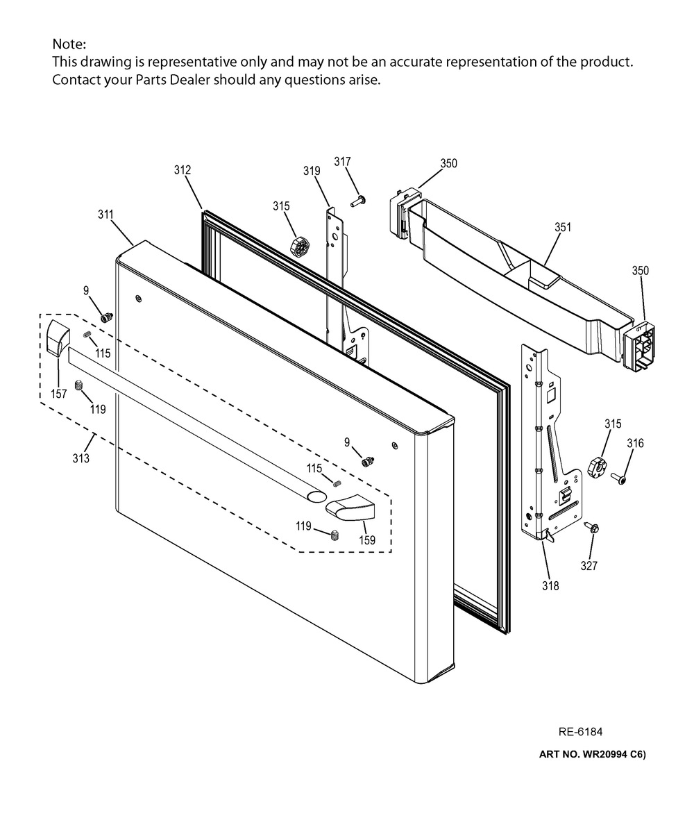 Freezer Door Diagram and Parts List for GFMS140ED1WW  General Electric Refrigerator