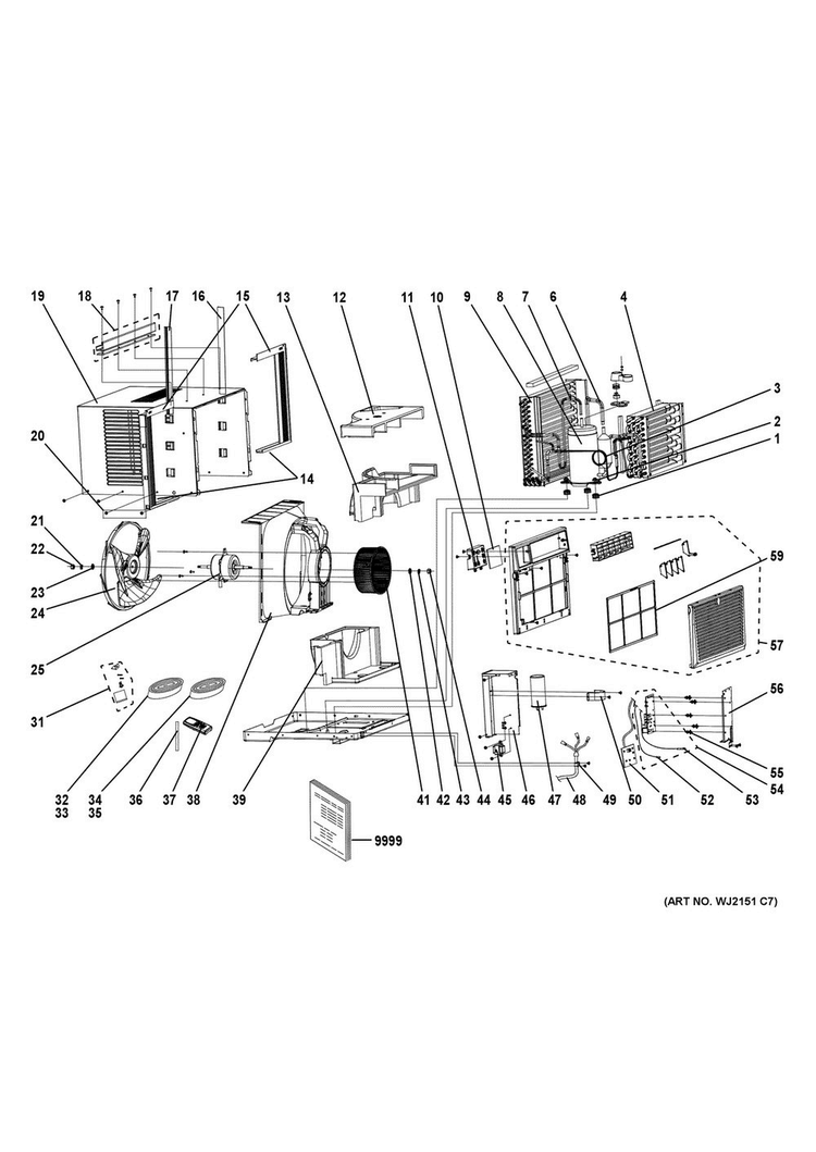 Room Air Conditioner Diagram and Parts List for AEM10AVL1  General Electric Air Conditioner