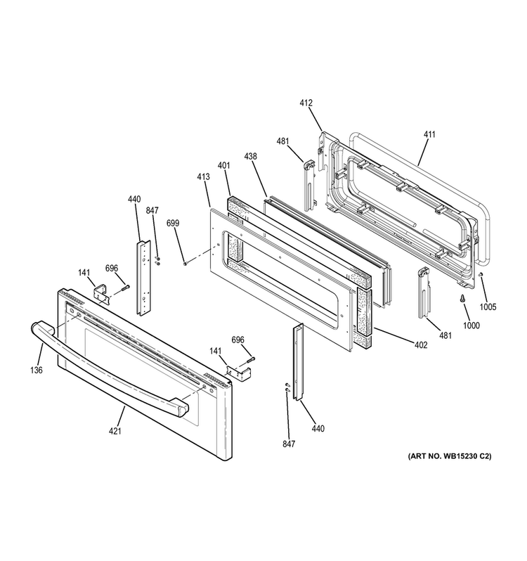 Upper Door Diagram and Parts List for JB870DF4BB  General Electric Range