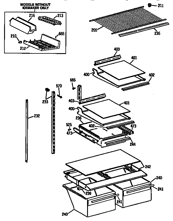 Shelf Assembly Diagram and Parts List for TBX18JISJRAD  General Electric Refrigerator