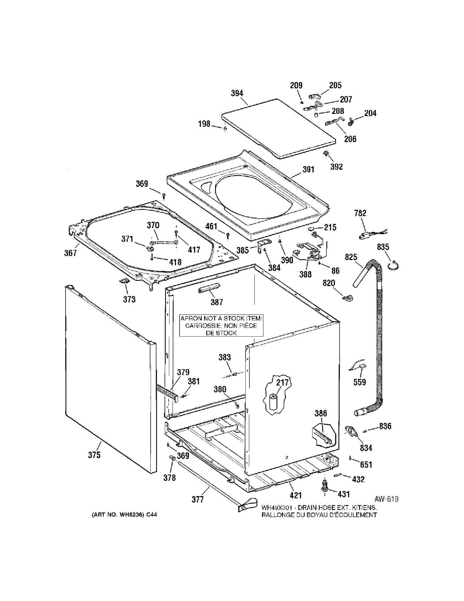 CABINET Diagram and Parts List for MNXR1070B3WW  General Electric Washer