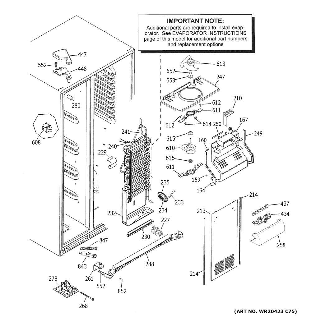 Freezer Section Diagram and Parts List for GSS25GGHLCBB  General Electric Refrigerator