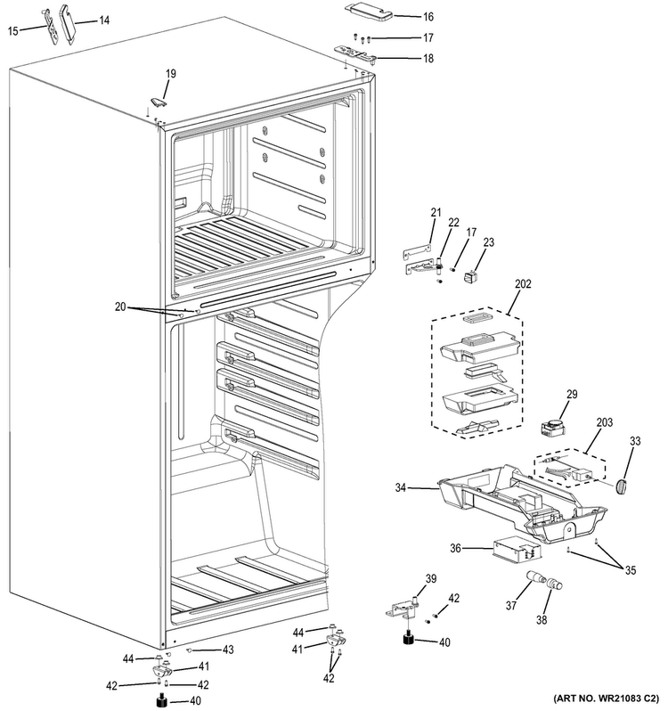 Fresh Food Section Diagram and Parts List for GIE21GTHBWW  General Electric Refrigerator