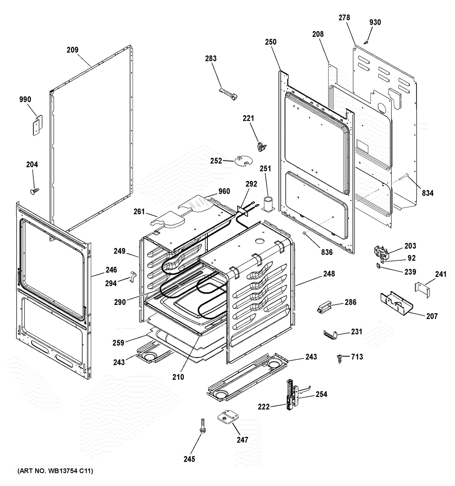 BODY PARTS Diagram and Parts List for RA720K6WH  General Electric Range