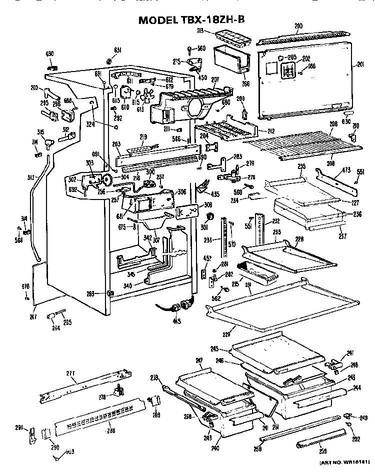 Cabinet Parts Diagram and Parts List for TBX18ZHB  General Electric Refrigerator