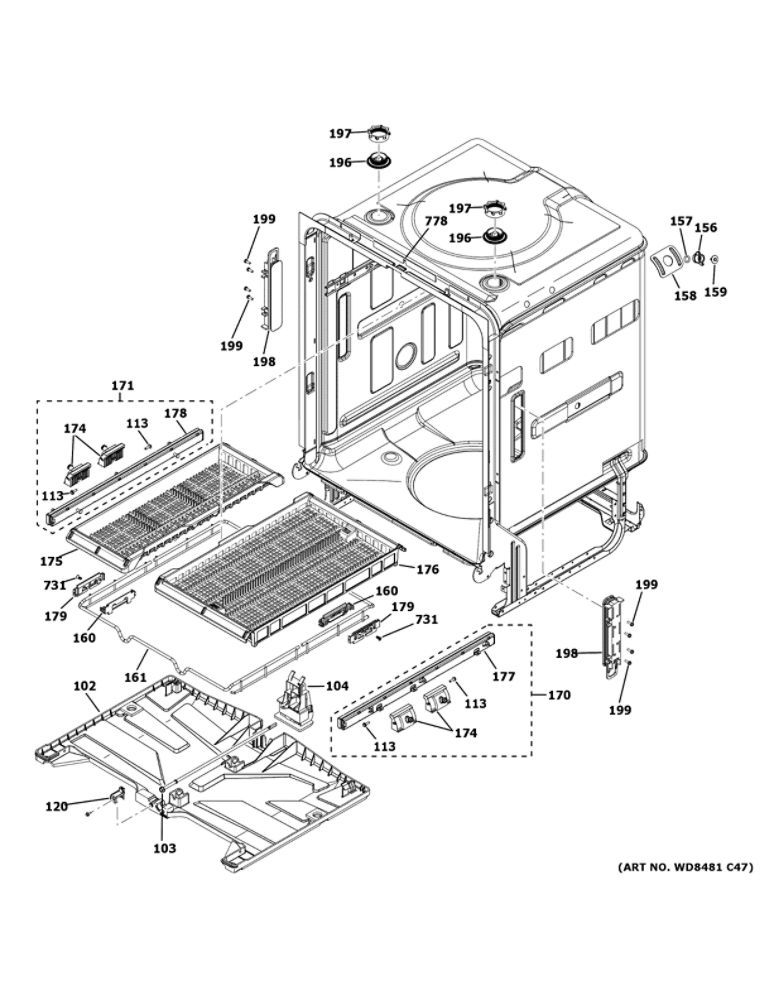 Body Parts 2 Diagram and Parts List for ZDT985SSN0SS  General Electric Dishwasher