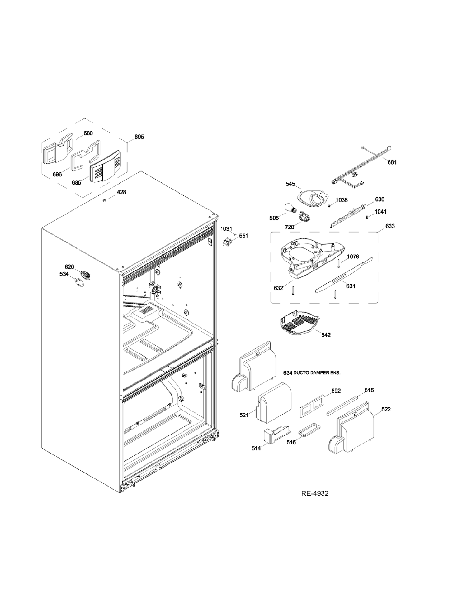 FUNCTIONAL PARTS FF Diagram and Parts List for PDRS0MBYGRSS  General Electric Refrigerator