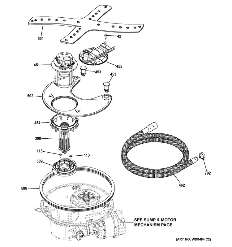 Sump & Filter Assembly Diagram and Parts List for PDT760SIJ7II  General Electric Dishwasher
