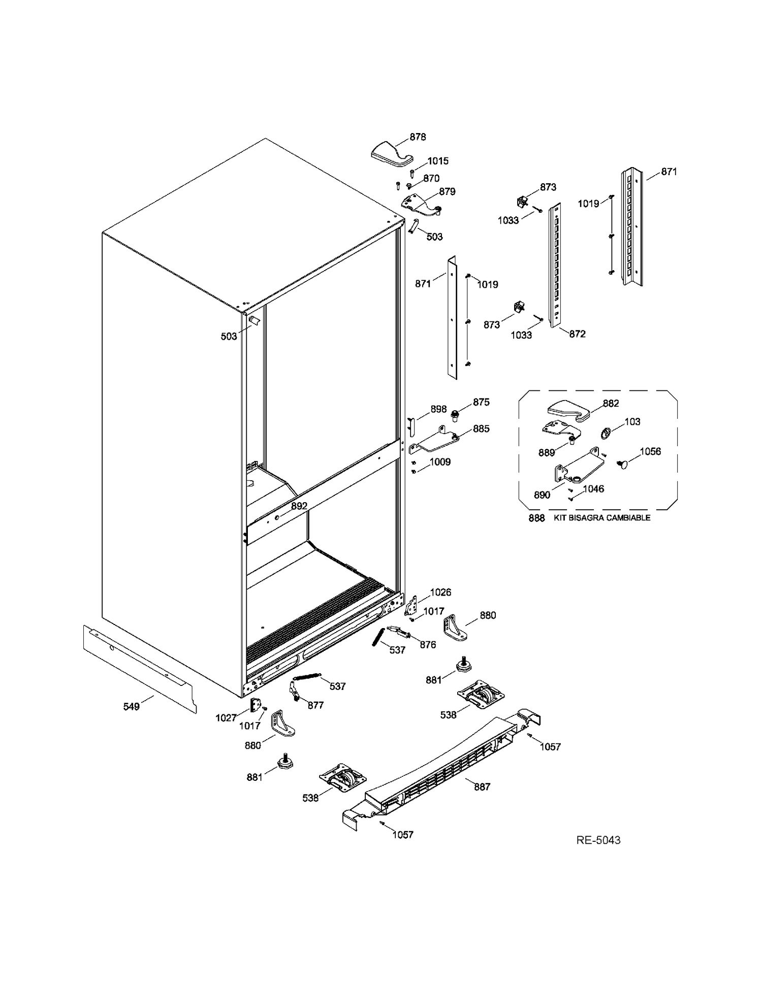 HINGE PARTS Diagram and Parts List for GDSC0KBXERWW  General Electric Refrigerator