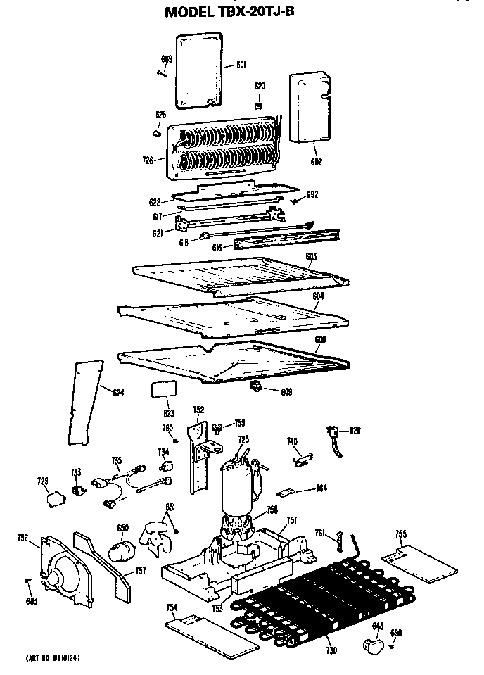 Unit Parts Diagram and Parts List for TBX20TJB  General Electric Refrigerator