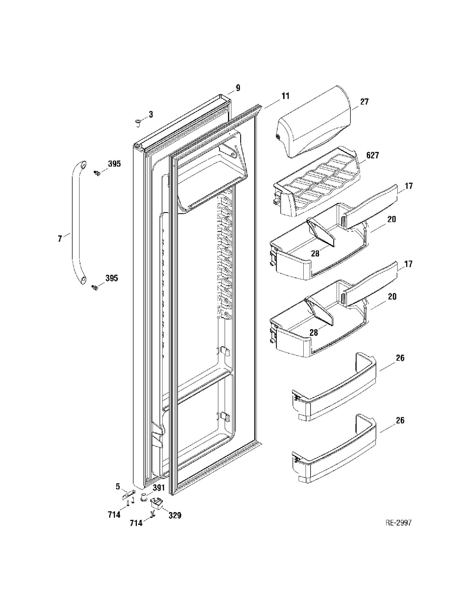 FF DOOR Diagram and Parts List for GSR23VSWASS  General Electric Refrigerator
