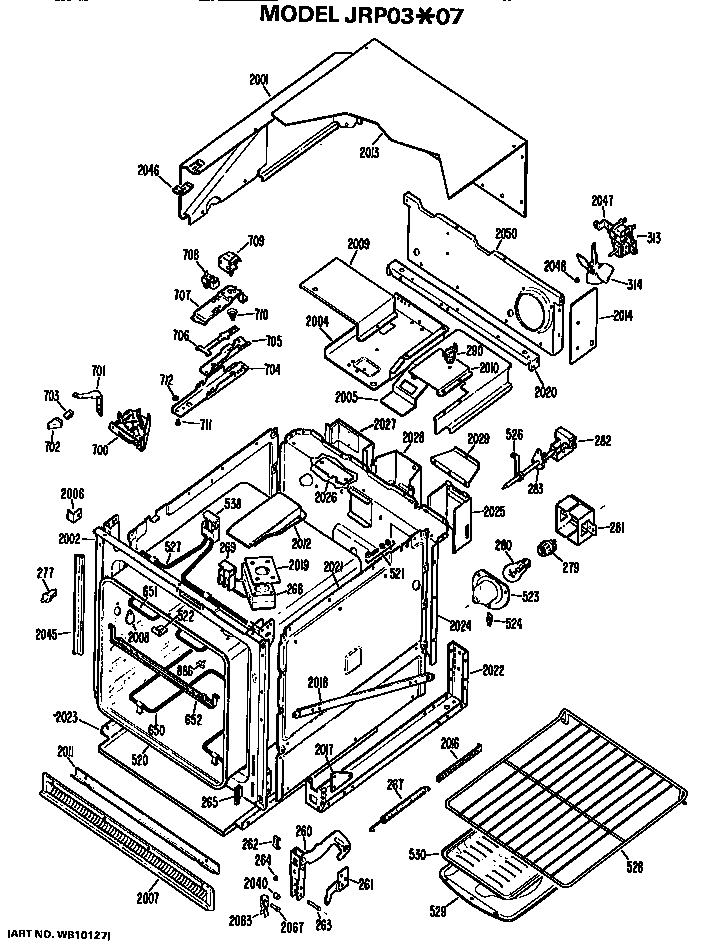 Main Body Diagram and Parts List for JRP03*07  General Electric Wall Oven