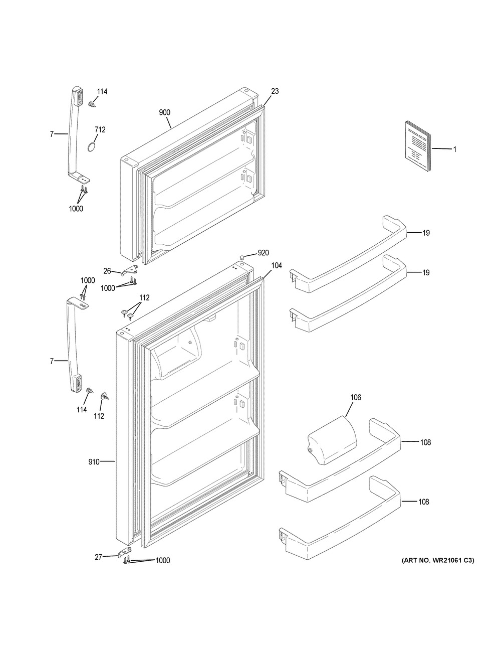 Doors Diagram and Parts List for GTE16DTHMRCC  General Electric Refrigerator