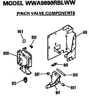 Pinch Valve Components Diagram and Parts List for WWA9890RBLWW  General Electric Washer
