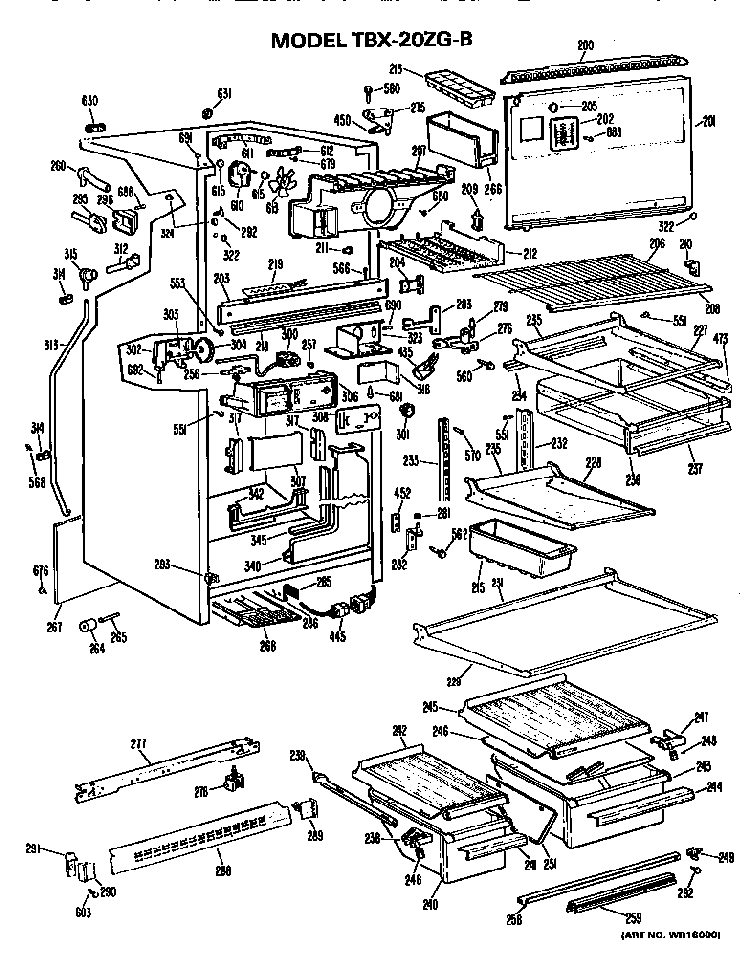 Cabinet Parts Diagram and Parts List for TBX20ZGB  General Electric Refrigerator