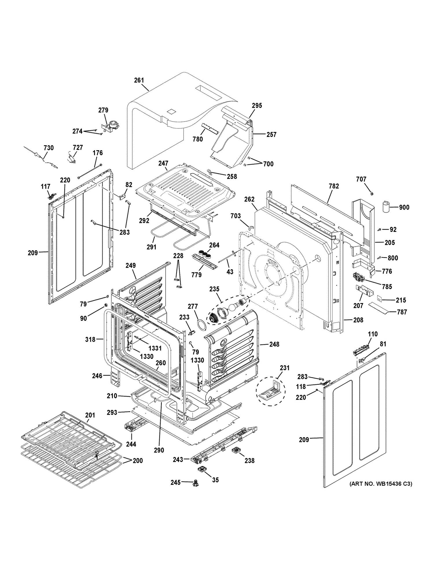 BODY PARTS Diagram and Parts List for P2B940SEJ4SS  General Electric Range